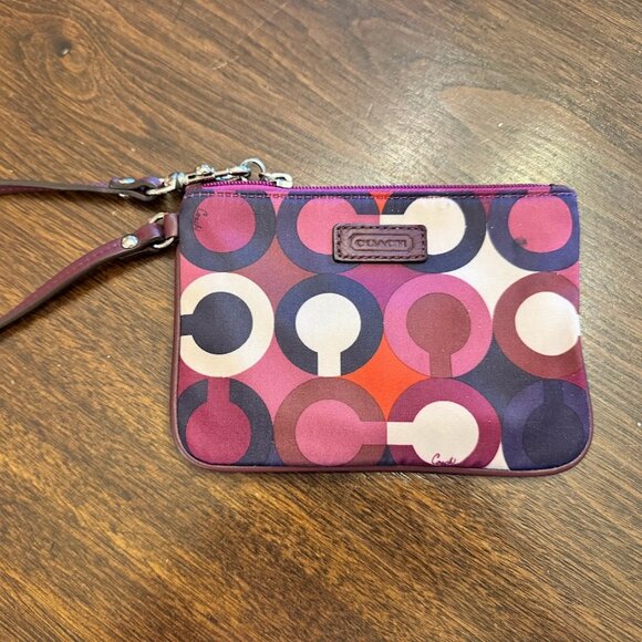 Coach Silk/Leather Purple White Logo Wristlet-mark as seen - Picture 1 of 5